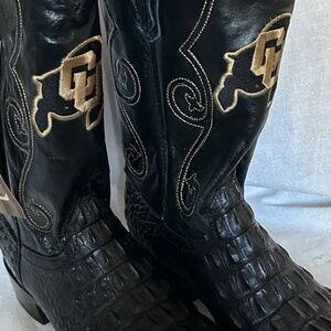 CU Buffaloes Cowboy Boot RARE Black genuine alligator skin Gold CU Logo Vaccari